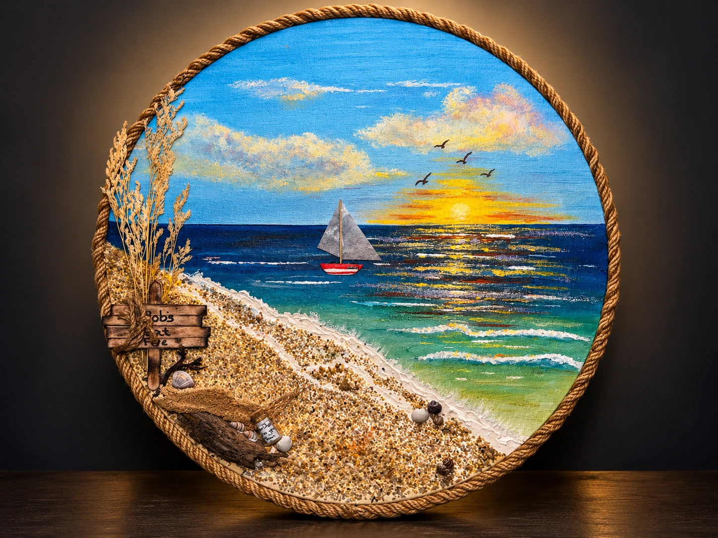 Rope-framed sunset seaside