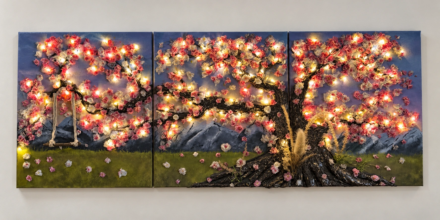 Illuminated blossom triptych